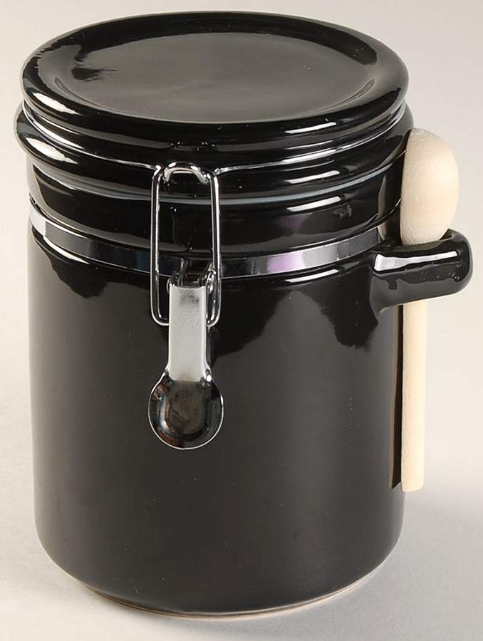 Sensations II Black Medium Canister with Hinged Lid & Wood Spoon by Gibson Designs-1