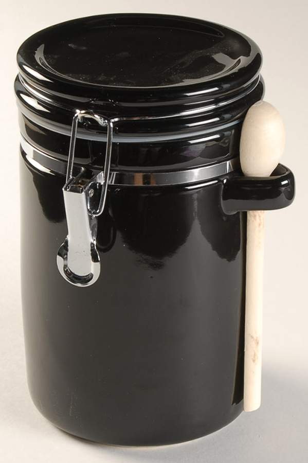 Sensations II Black Large Canister with Hinged Lid & Wood Spoon by Gibson Designs-1