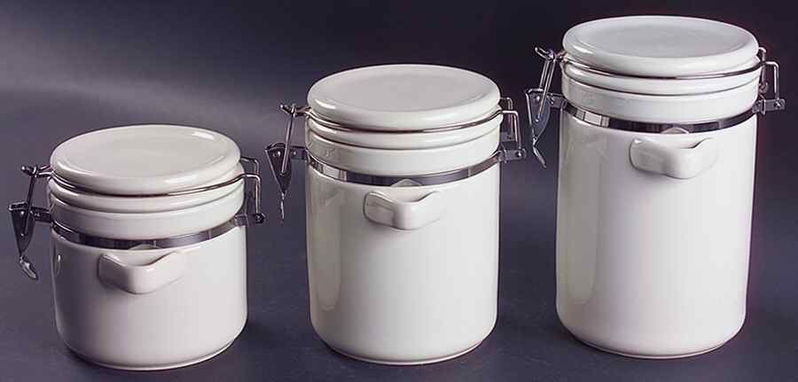 Sensations II White Hinged Lid Canister - Set of 3 by Gibson Designs-1