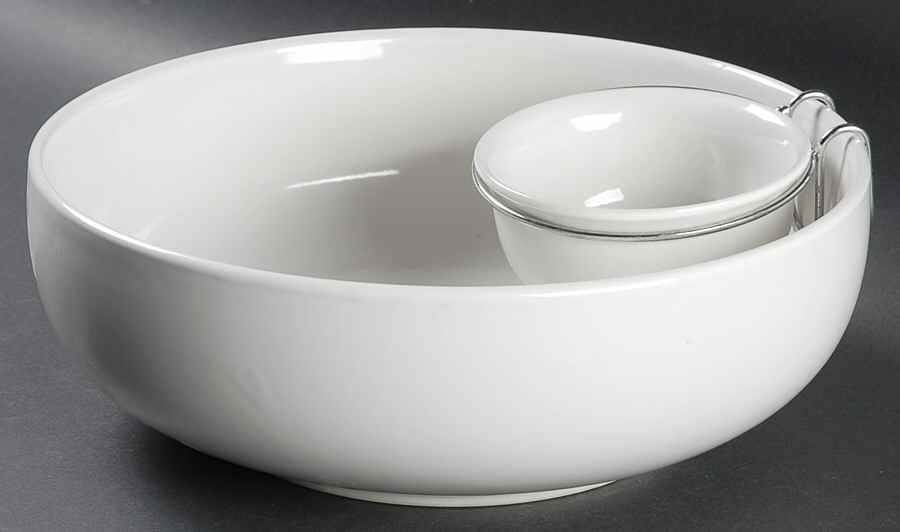 Sensations II White Chip & Dip W/Metal Stand (10" & 4" Bowls) by Gibson Designs-1