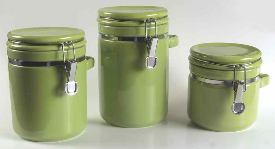 Sensations II Olive Hinged Lid Canister - Set of 3 by Gibson Designs-1