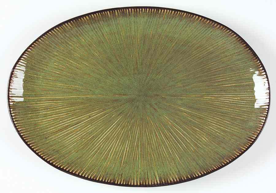 South Seas Green 16" Oval Serving Platter by Gibson Designs-1