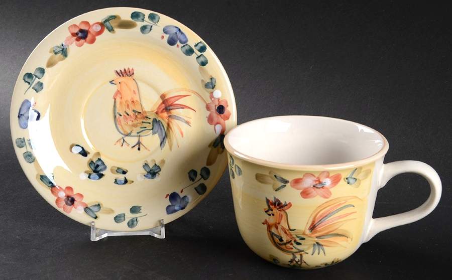 Good Morning-Tan (Handpainted) Flat Cup & Saucer Set by Gibson Designs-1