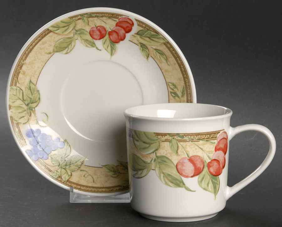 Fruit Grove (Cherries, Grapes) Flat Cup & Saucer Set by Gibson Designs-1
