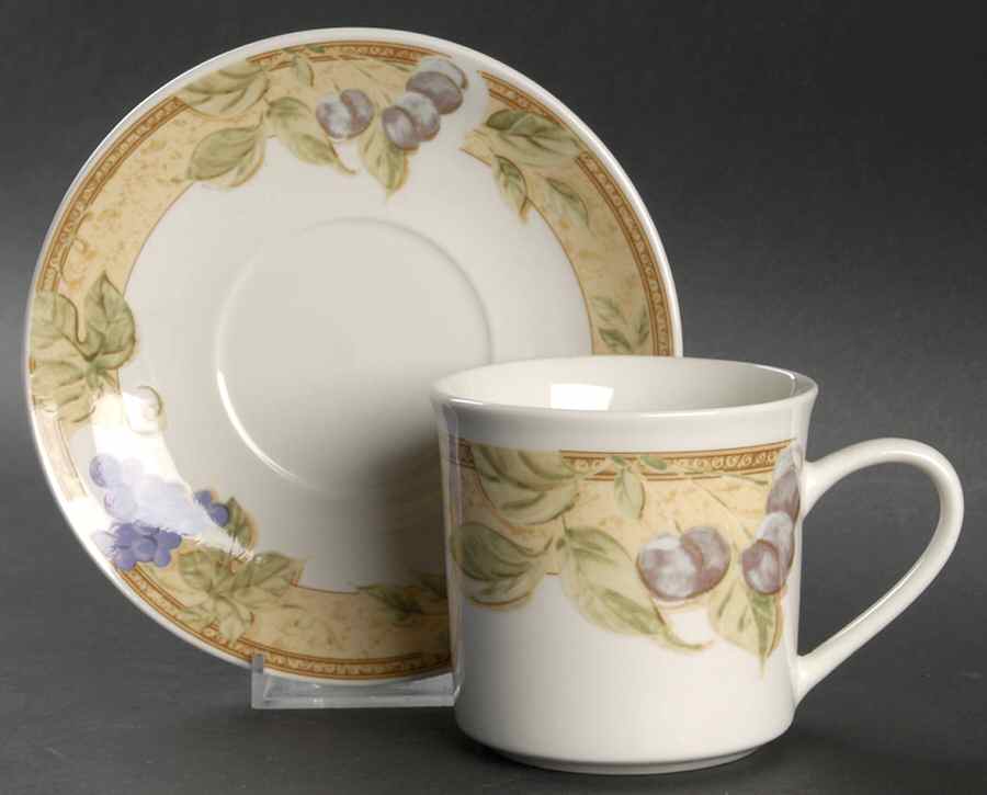 Fruit Grove (Cherries, Grapes) Flat Cup & Saucer Set by Gibson Designs-1