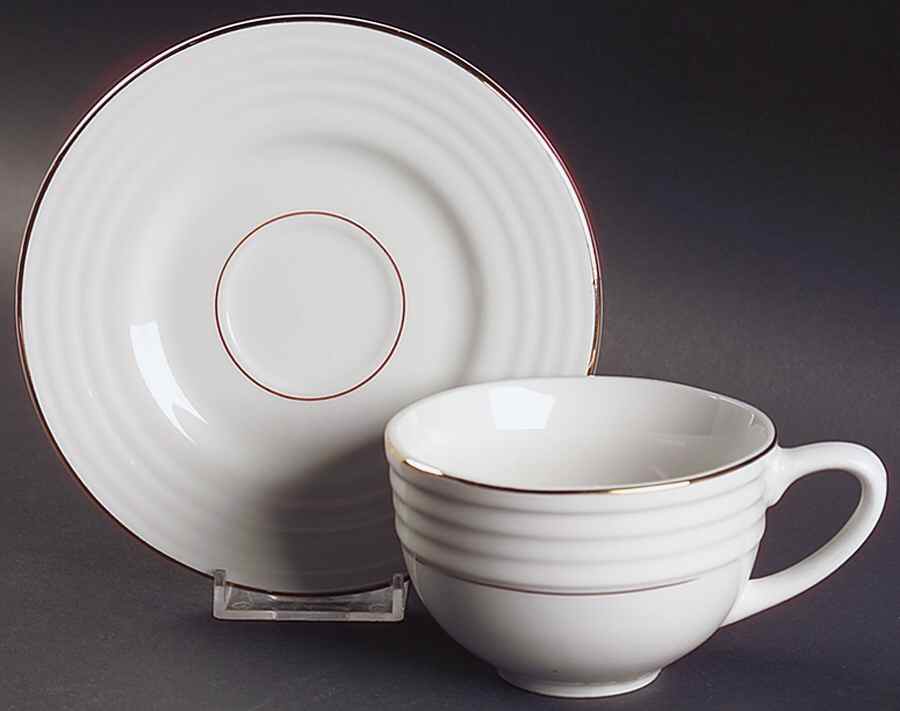 Downtown Gold Flat Cup & Saucer Set by Gibson Designs-1