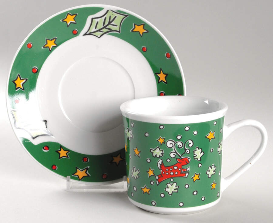 Christmas Treasures Flat Cup & Saucer Set by Gibson Designs-1