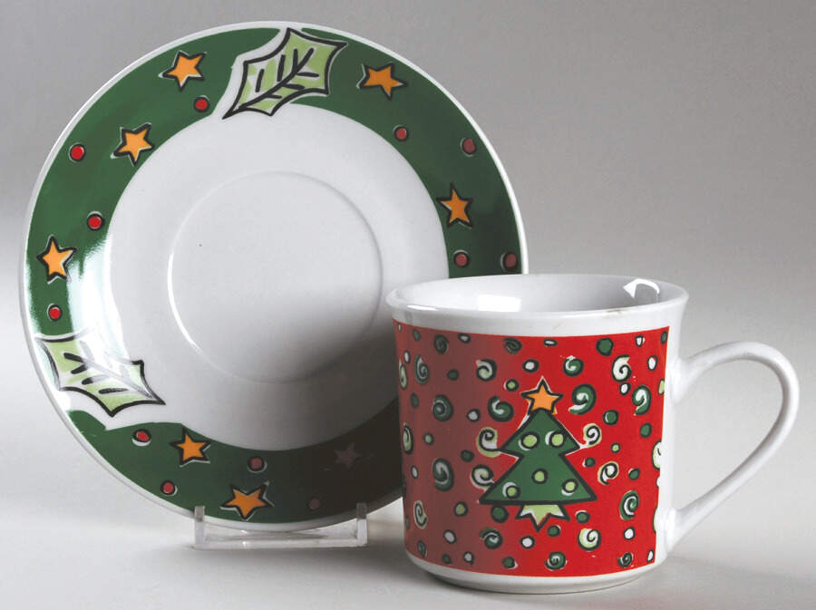 Christmas Treasures Flat Cup & Saucer Set by Gibson Designs-1