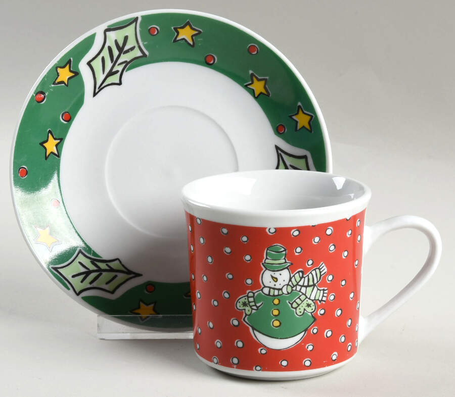 Christmas Treasures Flat Cup & Saucer Set by Gibson Designs-1