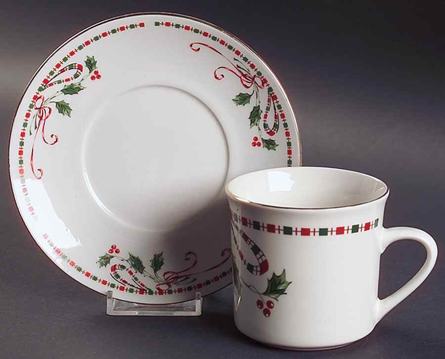 Festive Traditions Flat Cup & Saucer Set by Gibson Designs-1