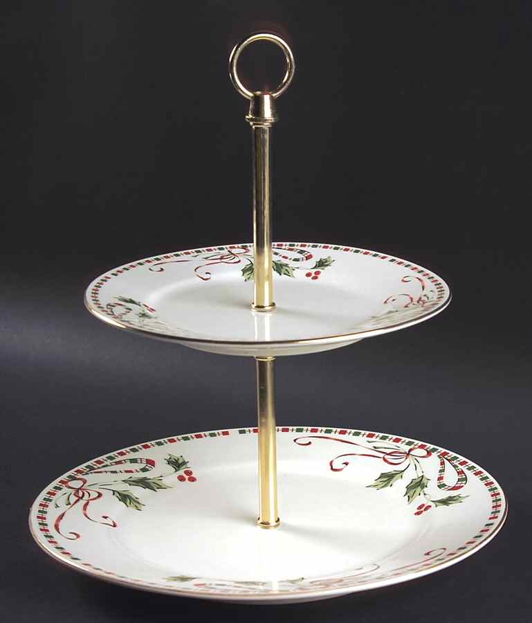 Festive Traditions 2 Tiered Serving Tray (Dinner & Salad Plate) by Gibson Designs-1
