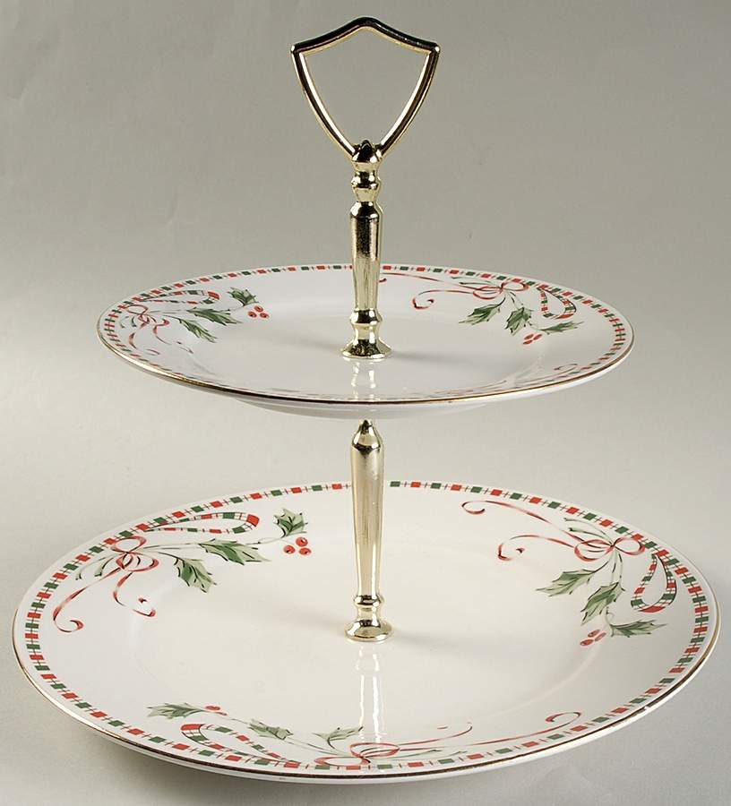 Festive Traditions 2 Tiered Serving Tray (Dinner & Salad Plate) by Gibson Designs-1