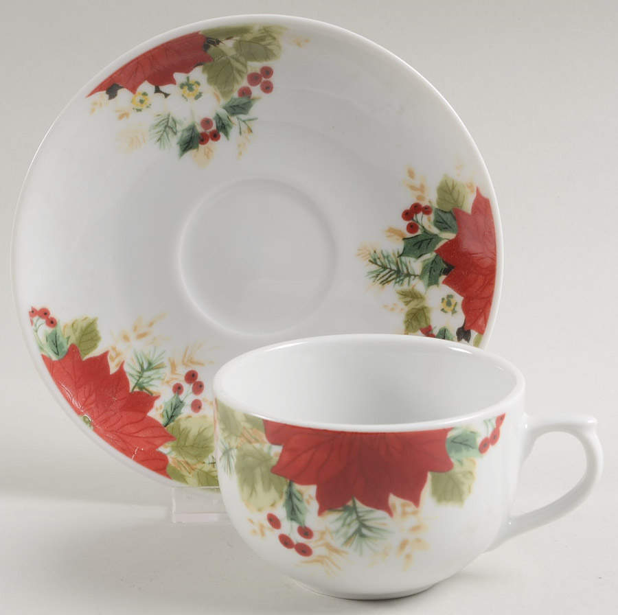 Holiday Grace Flat Cup & Saucer Set by Gibson Designs-1