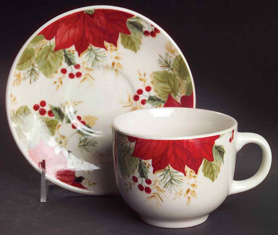Holiday Grace Flat Cup & Saucer Set by Gibson Designs-1
