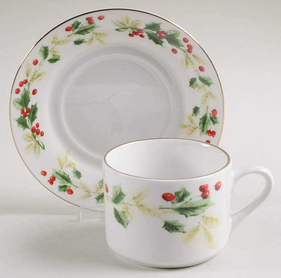 Holiday Classics Flat Cup & Saucer Set by Gibson Designs-1