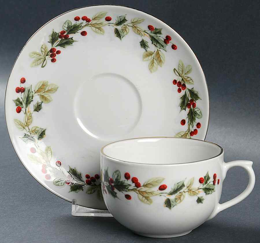 Holiday Classics Flat Cup & Saucer Set by Gibson Designs-1
