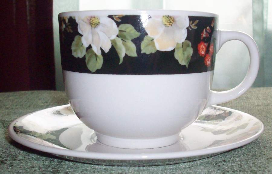 Magnolia Twilight Flat Cup & Saucer Set by Gibson Designs-1