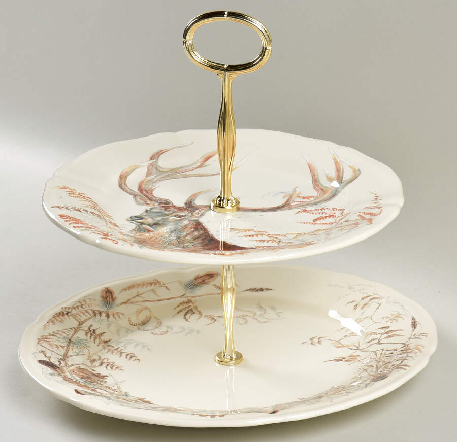 Sologne 6 5/8"-10"  2 Tiered Serving Tray (Dp, Sp) HC by Faiencerie De Gien-1