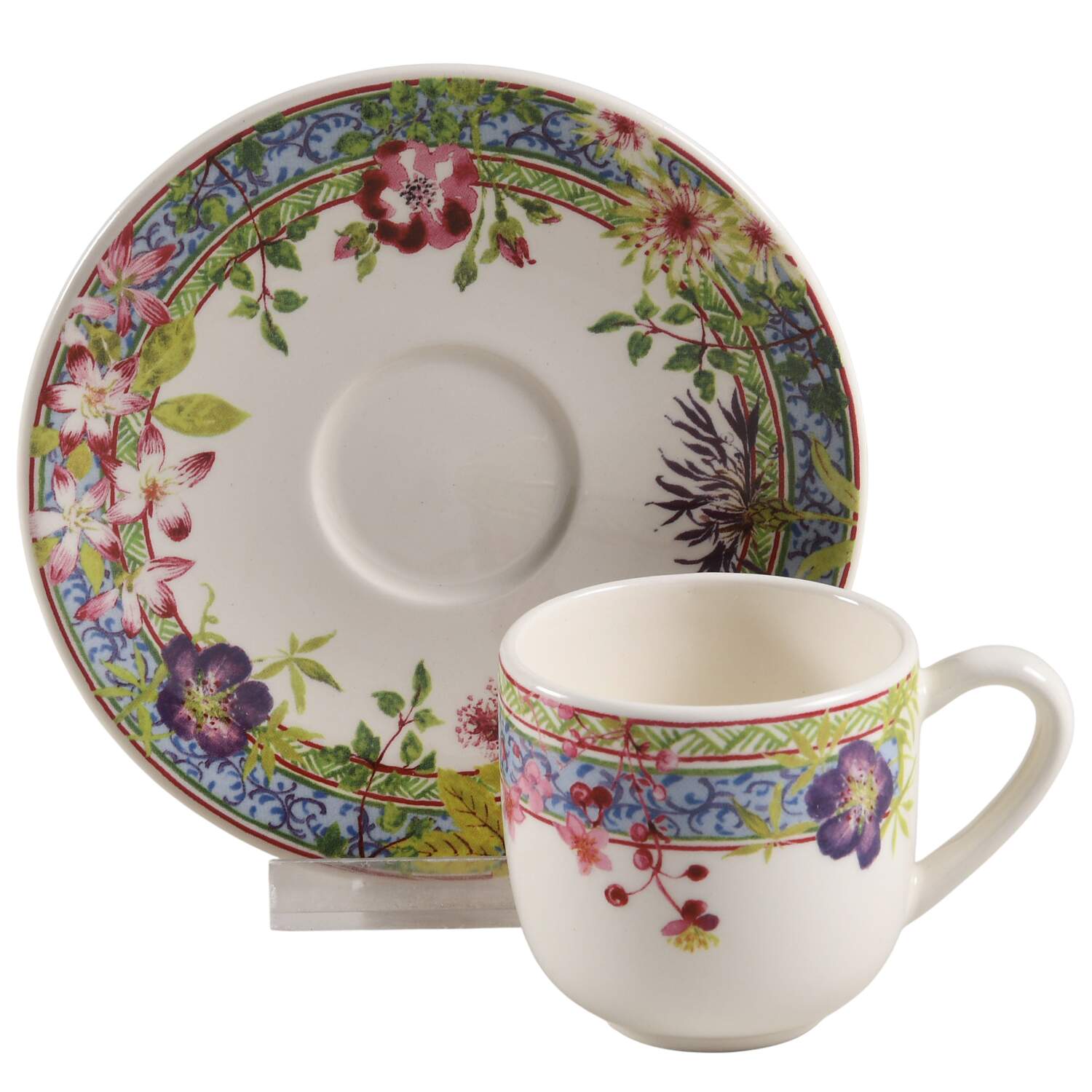 Millefleurs Flat Demitasse Cup & Saucer Set by Faiencerie De Gien-1