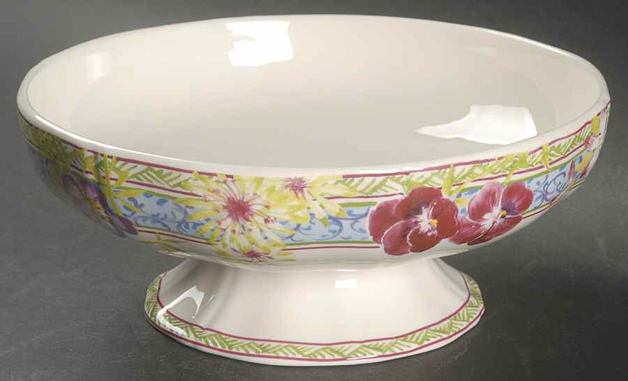 Millefleurs Large Footed Fruit Bowl by Faiencerie De Gien-1