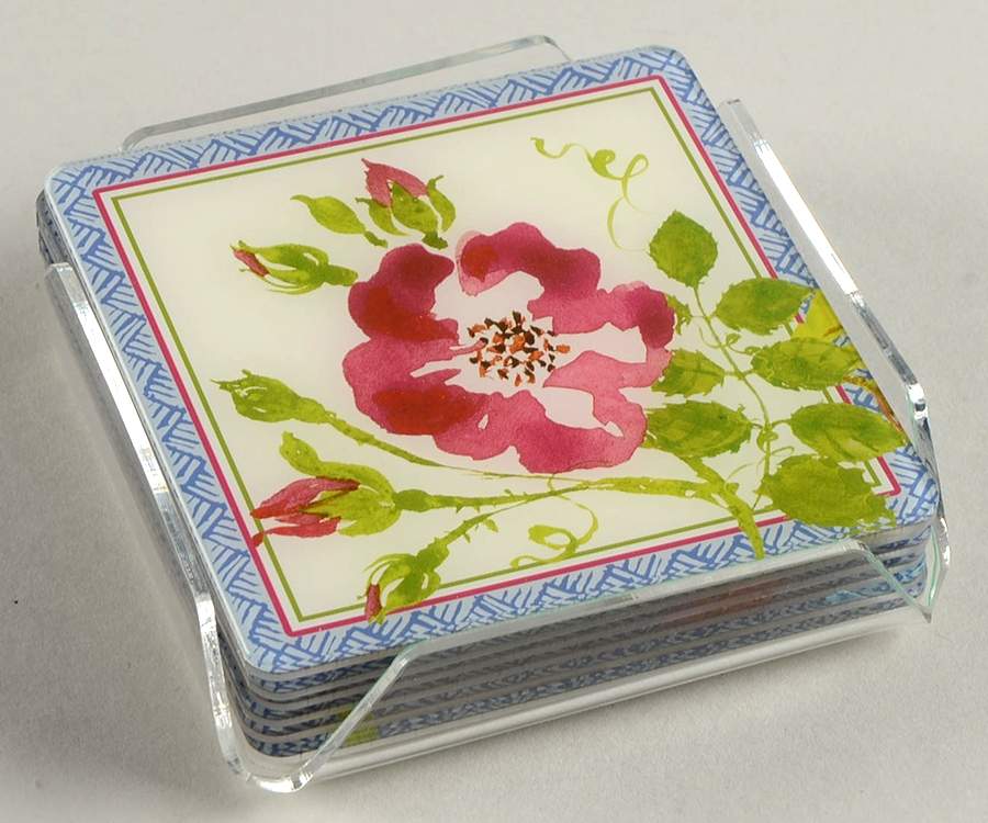 Millefleurs Acrylic Coaster - Set of 6 with Acrylic Holder by Faiencerie De Gien-1