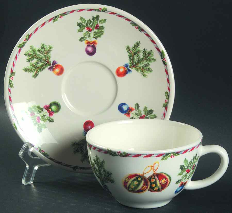 Joyeux Noel Flat Cup & Saucer Set by Faiencerie De Gien-1