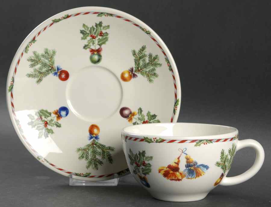 Joyeux Noel Breakfast Cup & Saucer Set by Faiencerie De Gien-1