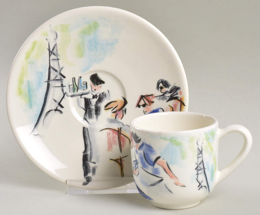 Joli Paris Flat Demitasse Cup & Saucer Set by Faiencerie De Gien-1