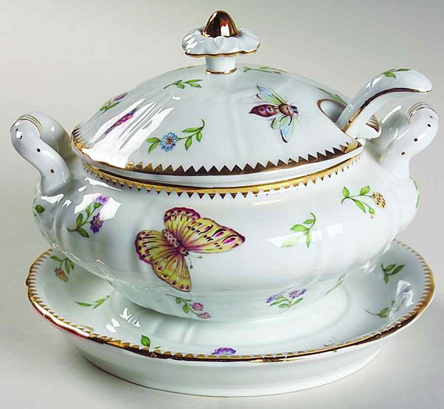 Primavera Sauce Boat W/Attached Underplate,Lid & Ladle by Godinger-1