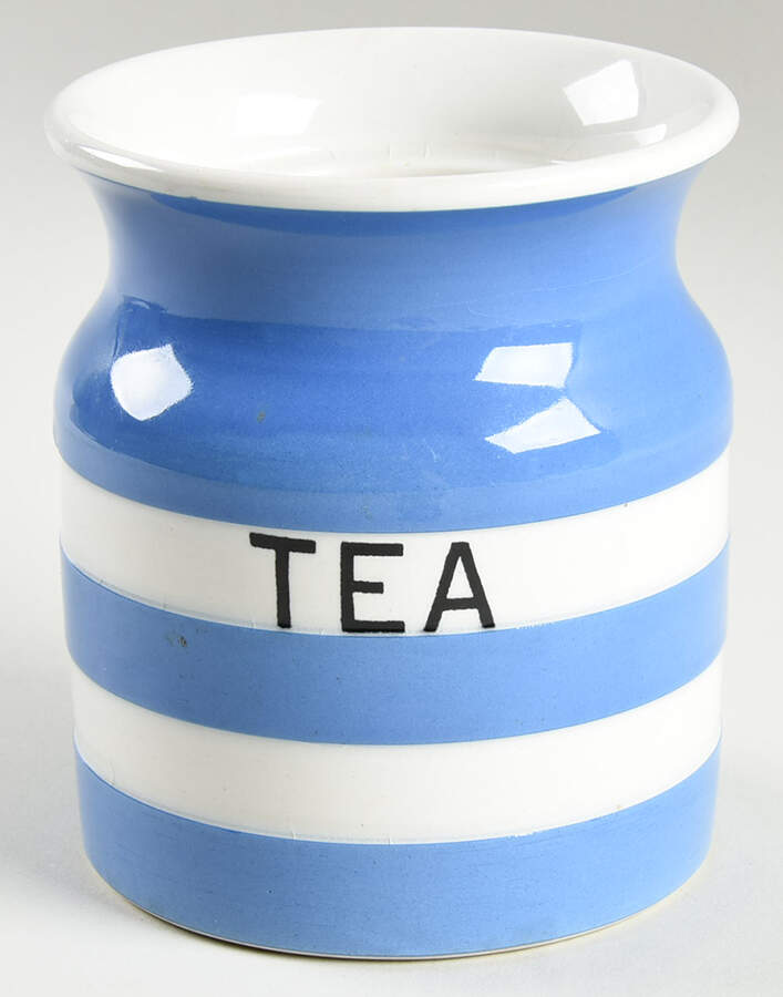 Cornish Blue White (Shield and TG Green Stamp) Tea Canister No Lid by T G Green (England)-1