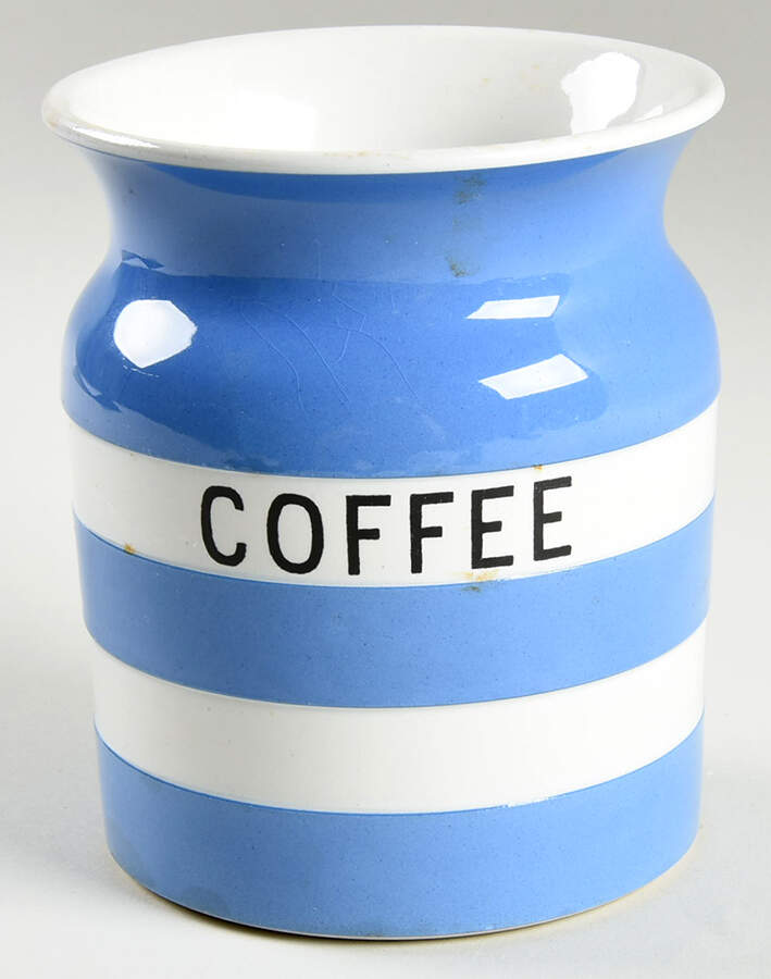Cornish Blue White (Shield and TG Green Stamp) Coffee Canister No Lid by T G Green (England)-1