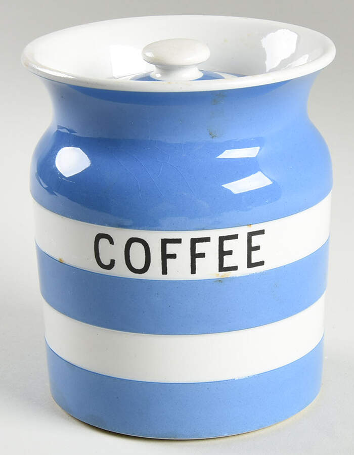 Cornish Blue White (Shield and TG Green Stamp) Coffee Canister & Lid by T G Green (England)-1