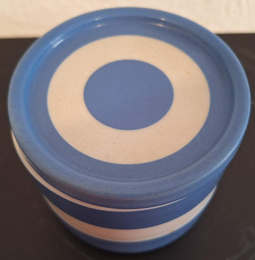 Cornish Blue White (Shield and TG Green Stamp) Small Refrigerator Jar & Lid by T G Green (England)-1