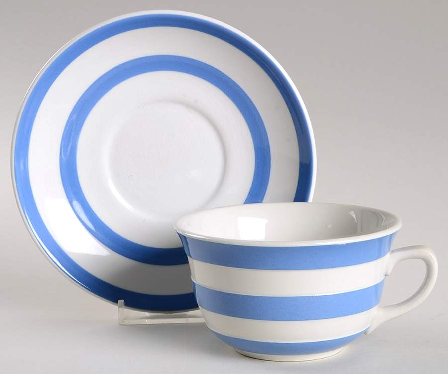 Cornish Blue White (Shield and TG Green Stamp) Flat Cup & Saucer Set by T G Green (England)-1