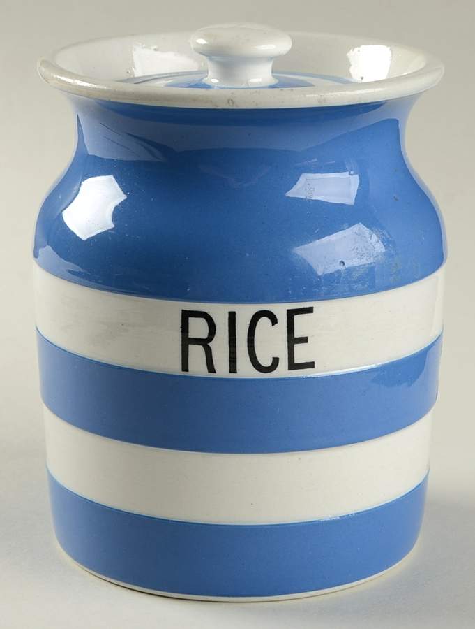 Cornish Blue White (Shield and TG Green Stamp) Rice Canister & Lid by T G Green (England)-1