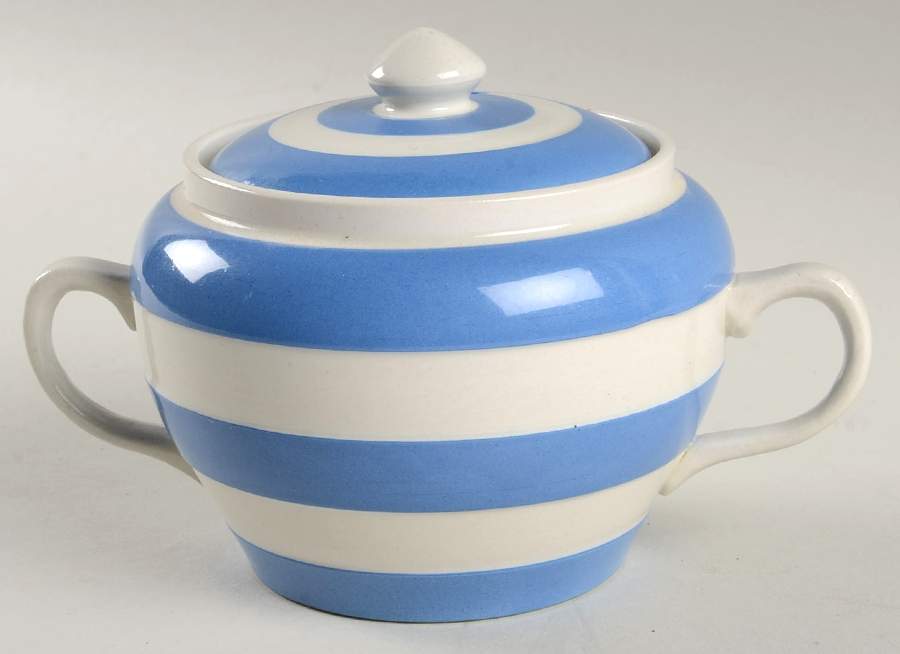 Cornish Blue White (Shield and TG Green Stamp) Sugar Bowl & Lid by T G Green (England)-1
