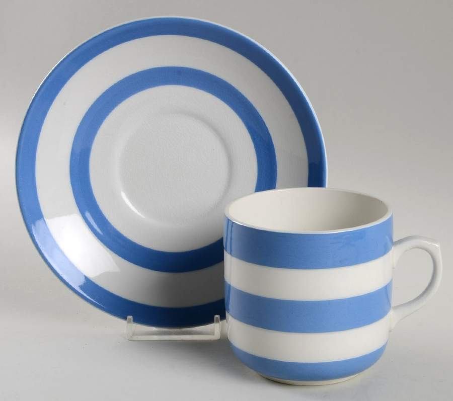 Cornish Blue White (Shield and TG Green) Flat Cup & Saucer Set by T G Green (England)-1