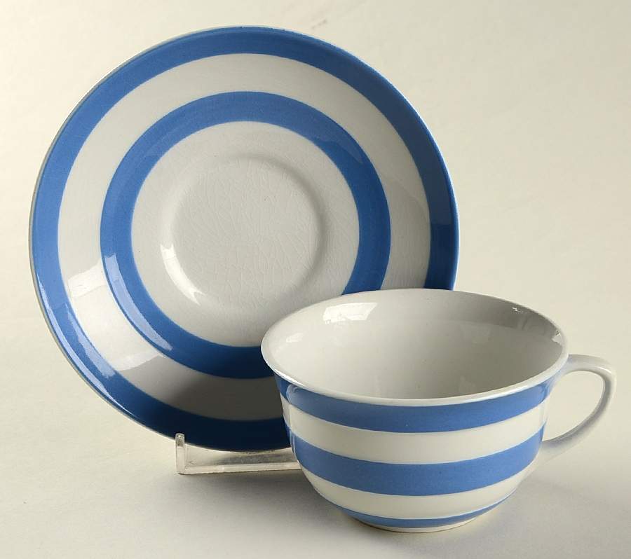 Cornish Blue White (Shield and TG Green Stamp) Flat Cup & Saucer Set by T G Green (England)-1
