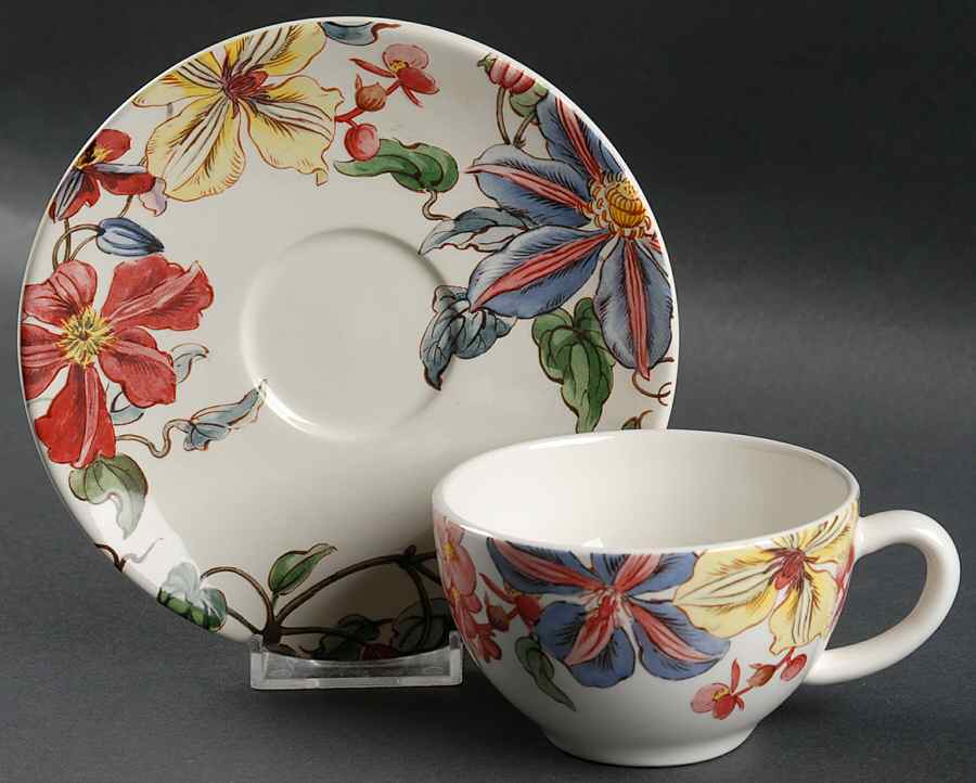 Clematis Flat Cup & Saucer Set by Faiencerie De Gien-1