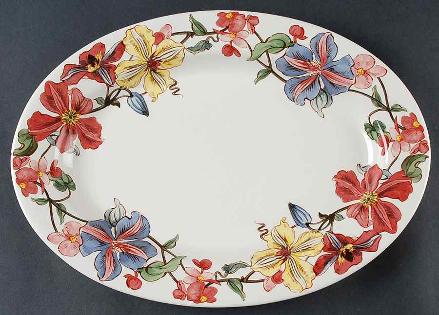 Clematis 14" Oval Serving Platter by Faiencerie De Gien-1