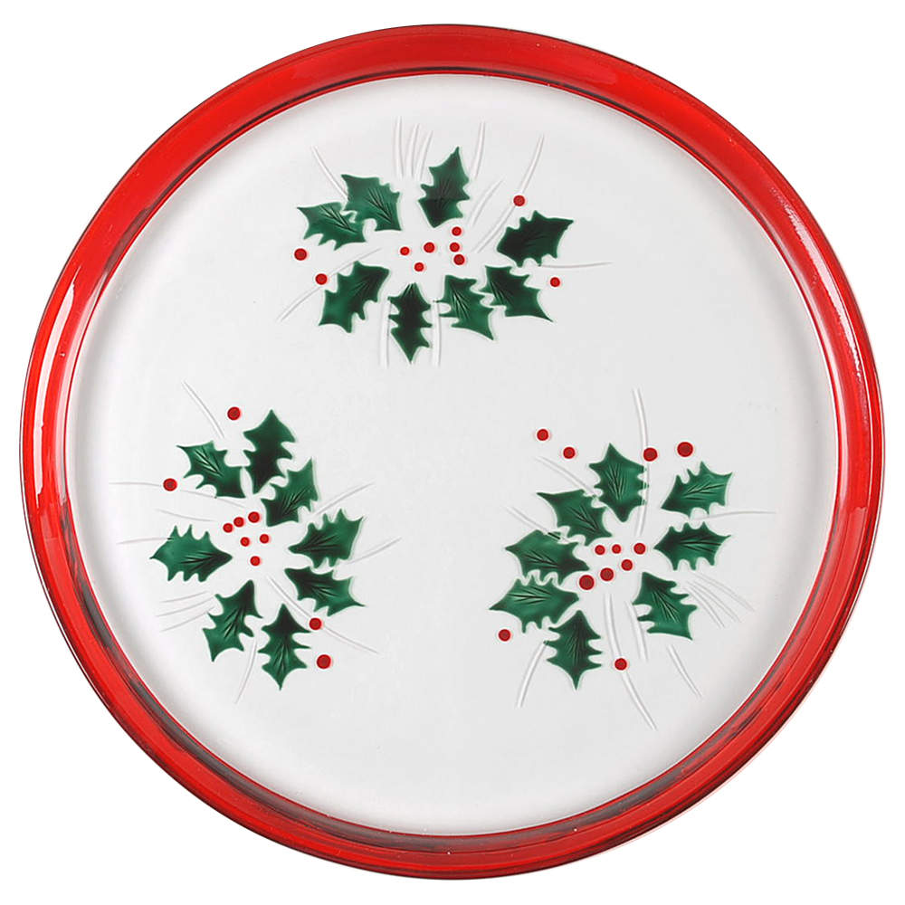 Festive Holly 11" Round Glass Plate by Gorham-1