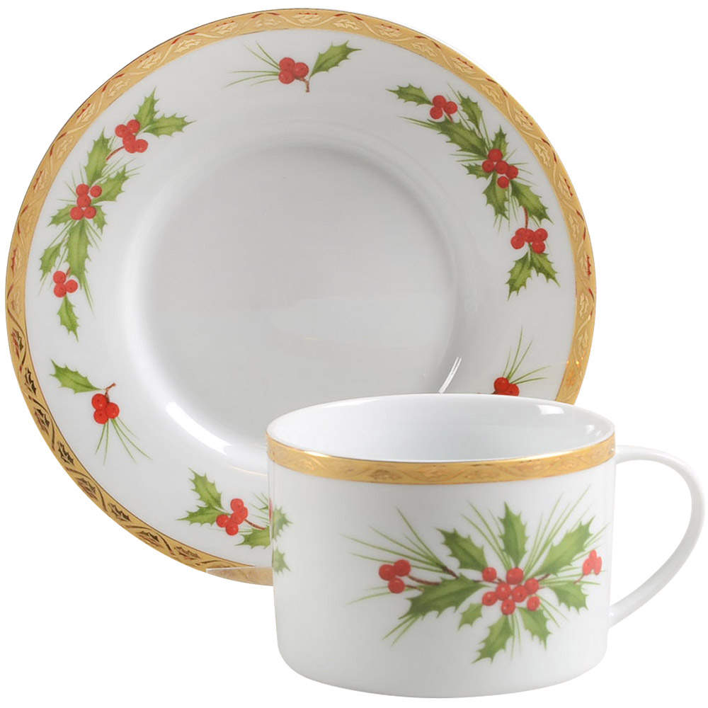 Festive Holly Flat Cup & Saucer Set by Gorham-1