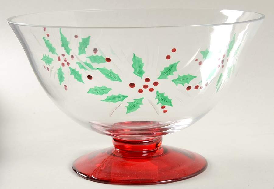 Festive Holly 8" Footed Glassware Bowl by Gorham-1
