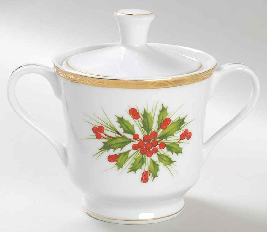 Festive Holly Sugar Bowl & Lid by Gorham-1