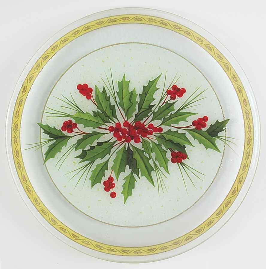 Festive Holly Round Glassware Platter by Gorham-1