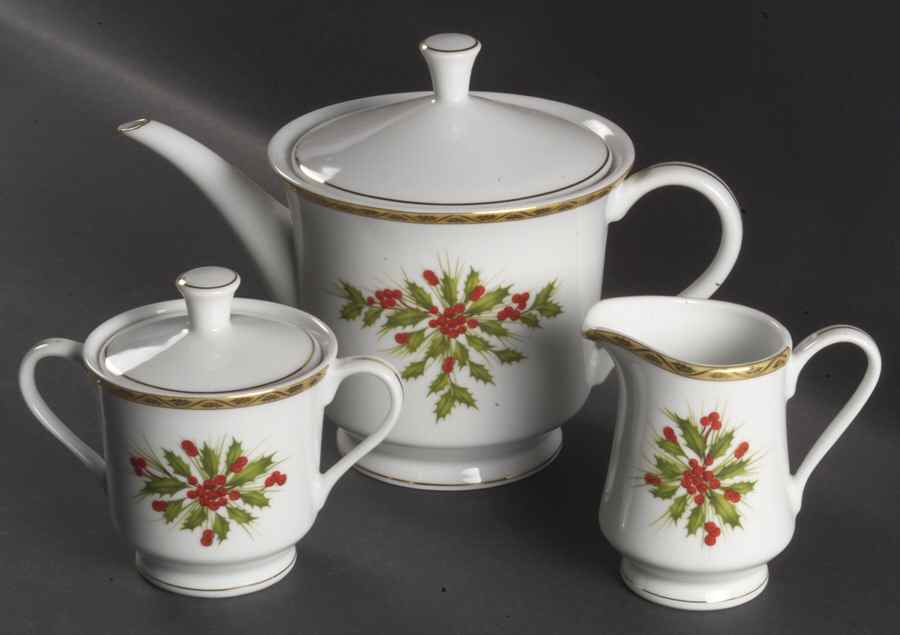 Festive Holly (5 Pc) Tea Set (TP, CR, SU) by Gorham-1