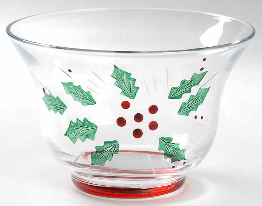 Festive Holly Glassware Dip Bowl by Gorham-1