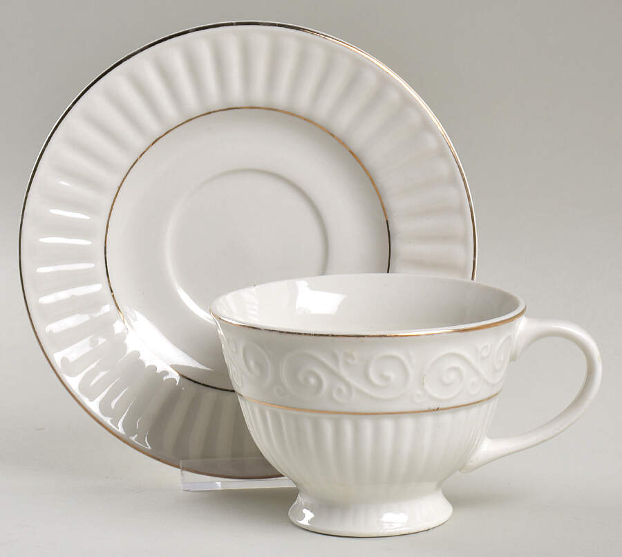 Claremont Gold (Cream Background) Footed Cup & Saucer Set by Gibson Designs-1