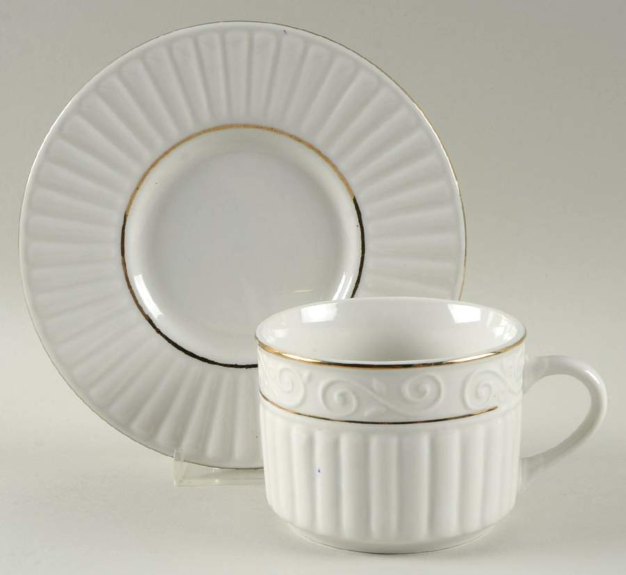 Claremont Gold (Cream Background) Flat Cup & Saucer Set by Gibson Designs-1