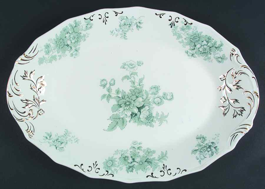 Chatsworth Blue Green (No Gold) 17" Oval Serving Platter by Grindley-1